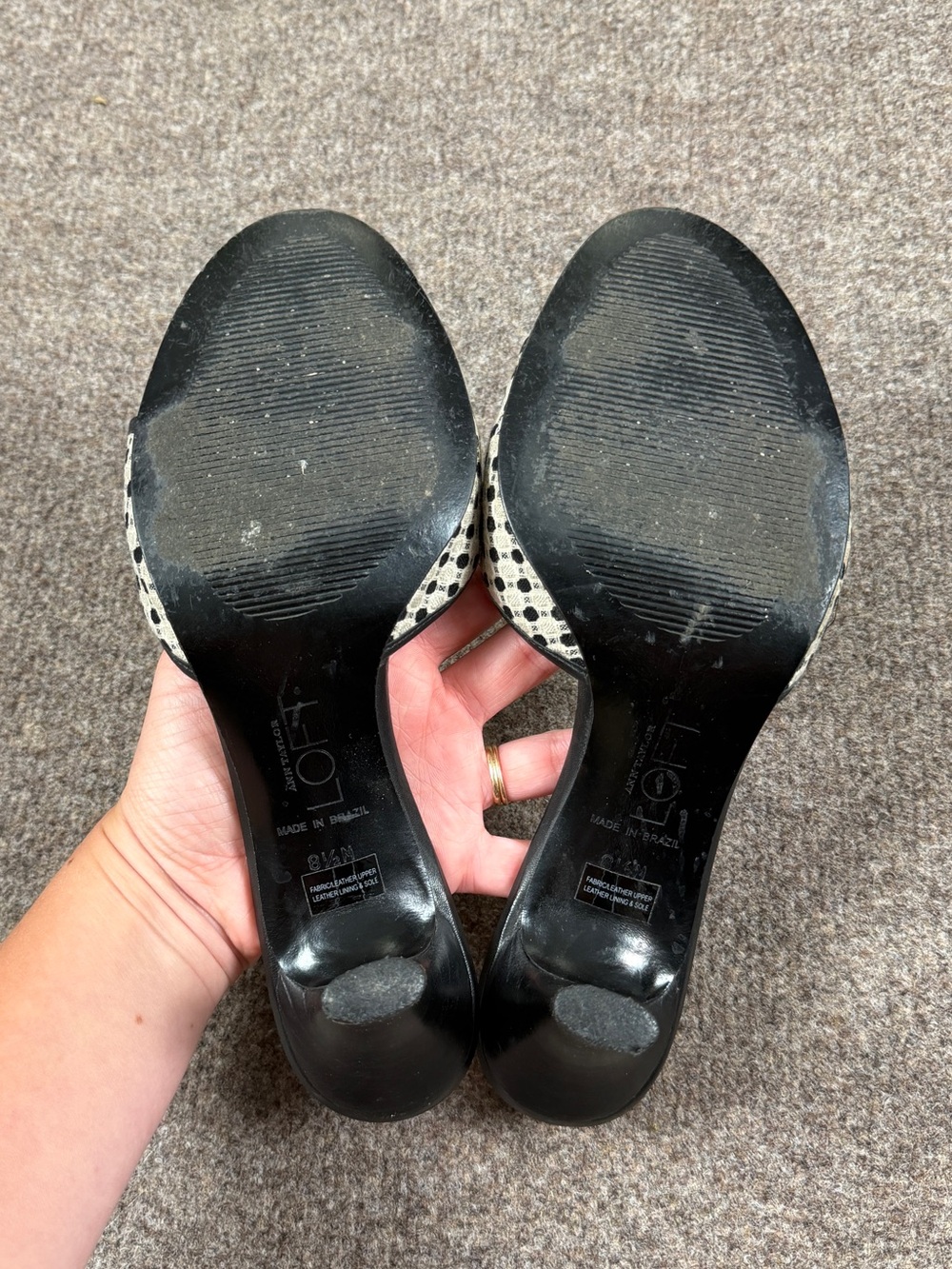 Y2K Loft Black White Polka Dot Textile Open Toe Dainty Kitten Heels Women’s 8.5 - Picture 5 of 11